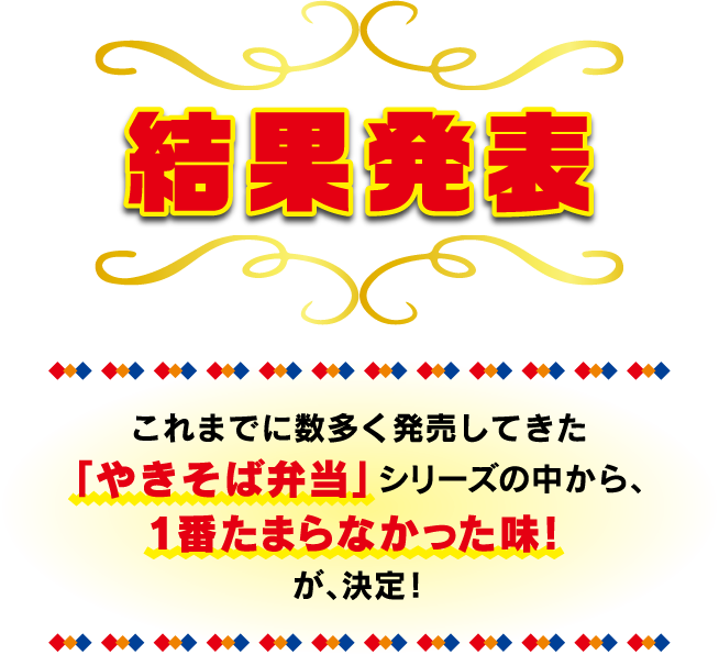 ＜結果発表＞これまでに数多く発売してきた「やきそば弁当」シリーズの中から、1番たまらなかった味！が、決定！